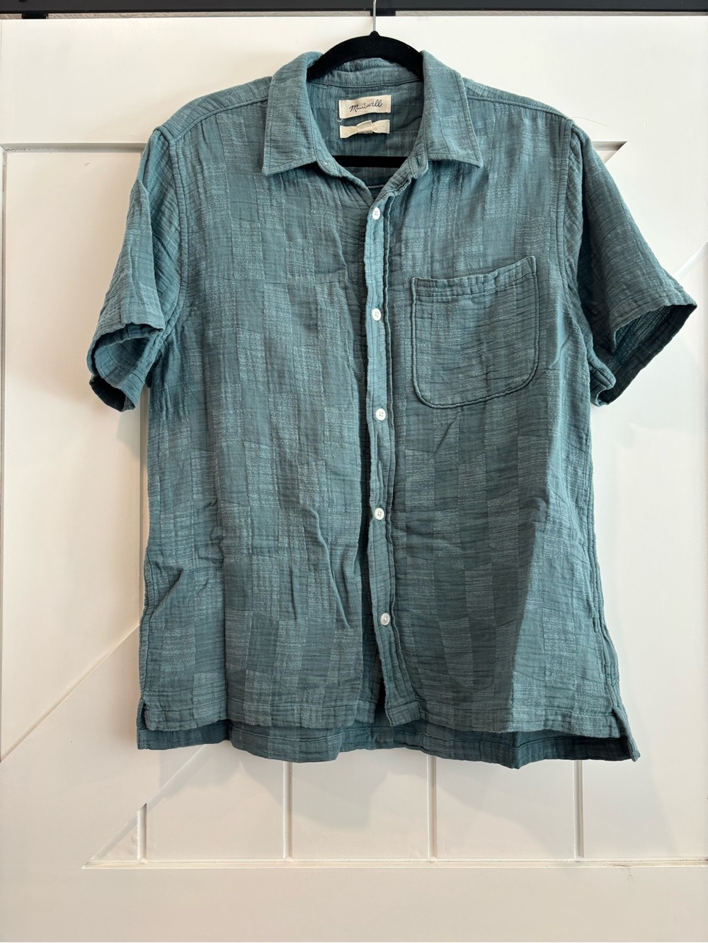 Madewell Men's Easy Fit Checkerboard Button Up Shirt Medium Blue Cotton N0788